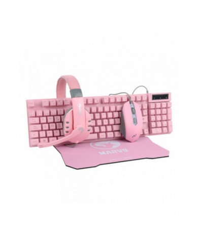 DESKTOP KIT MARVO CM370 ROSADO 4 EN 1 TEC+MOU+AUD+MOUSEPAD