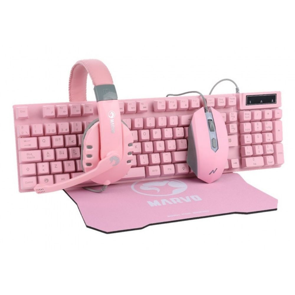 DESKTOP KIT MARVO CM370 ROSADO 4 EN 1 TEC+MOU+AUD+MOUSEPAD