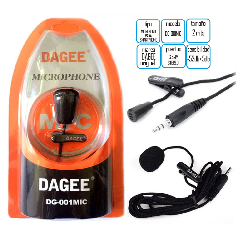 MICROFONO DAGEE DG-001MIC PORTATIL 3.5MM 2MTS