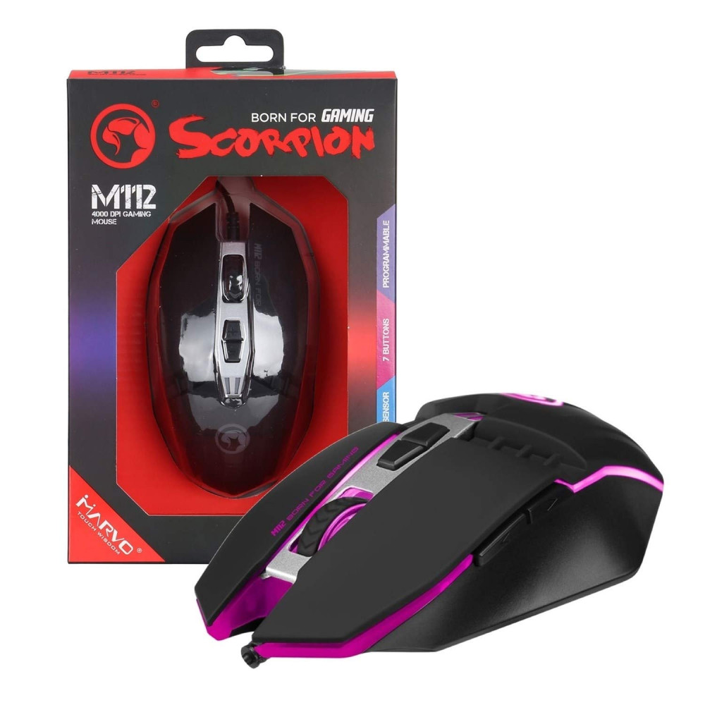 MOUSE MARVO M112 SCORPION GAMING 7-COL USB2.0 800-4000dpi