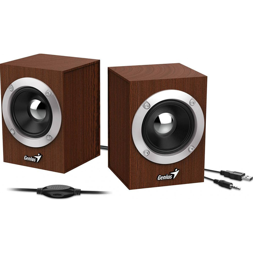 PARLANTES GENIUS SP-HF280 USB WOODEN 6W 3.5mm