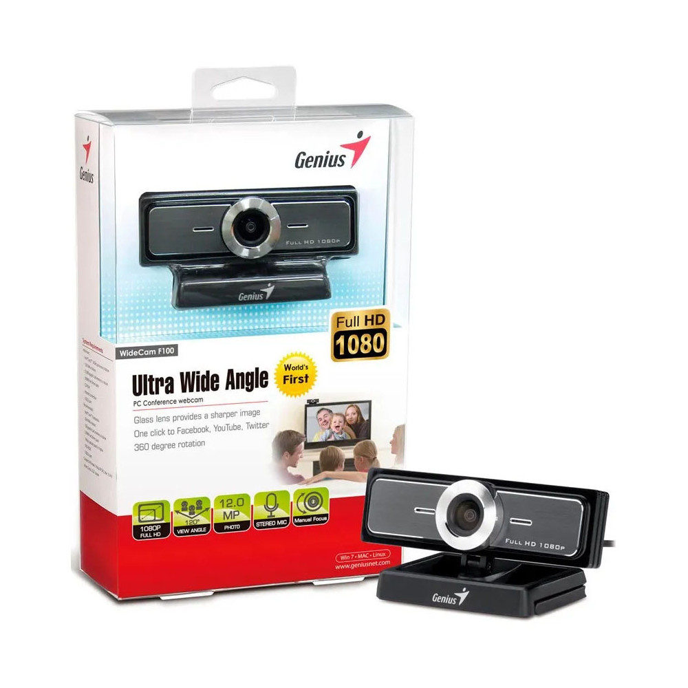 WEBCAM GENIUS F100 12MP WIDE_120_GRADOS FHD 1080p 30FPS USB NEGRA