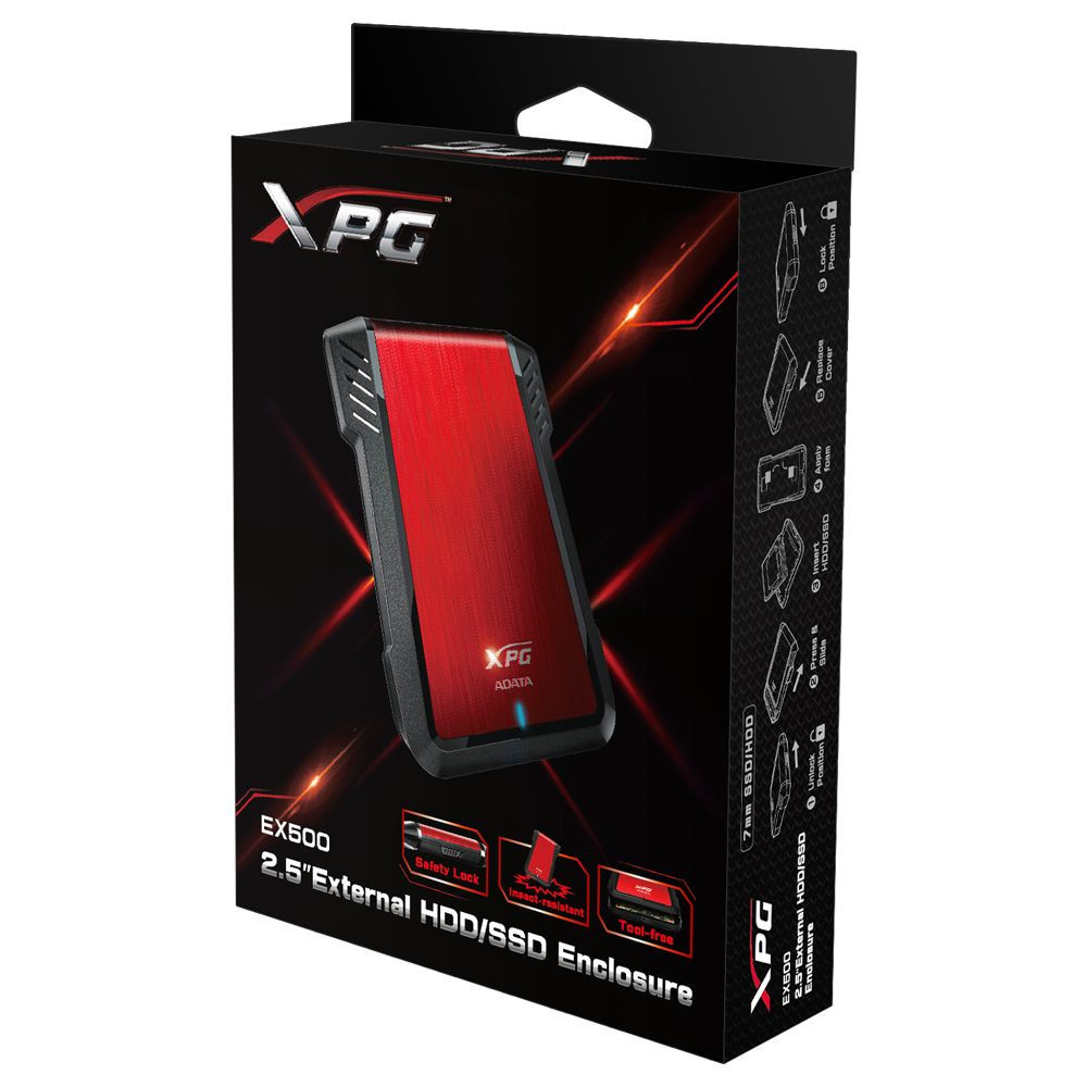 ENCLOSURE XPG EX500 ROJO 2.5" EXT SATA 6Gb/s ADATA AEX500U3-CRD