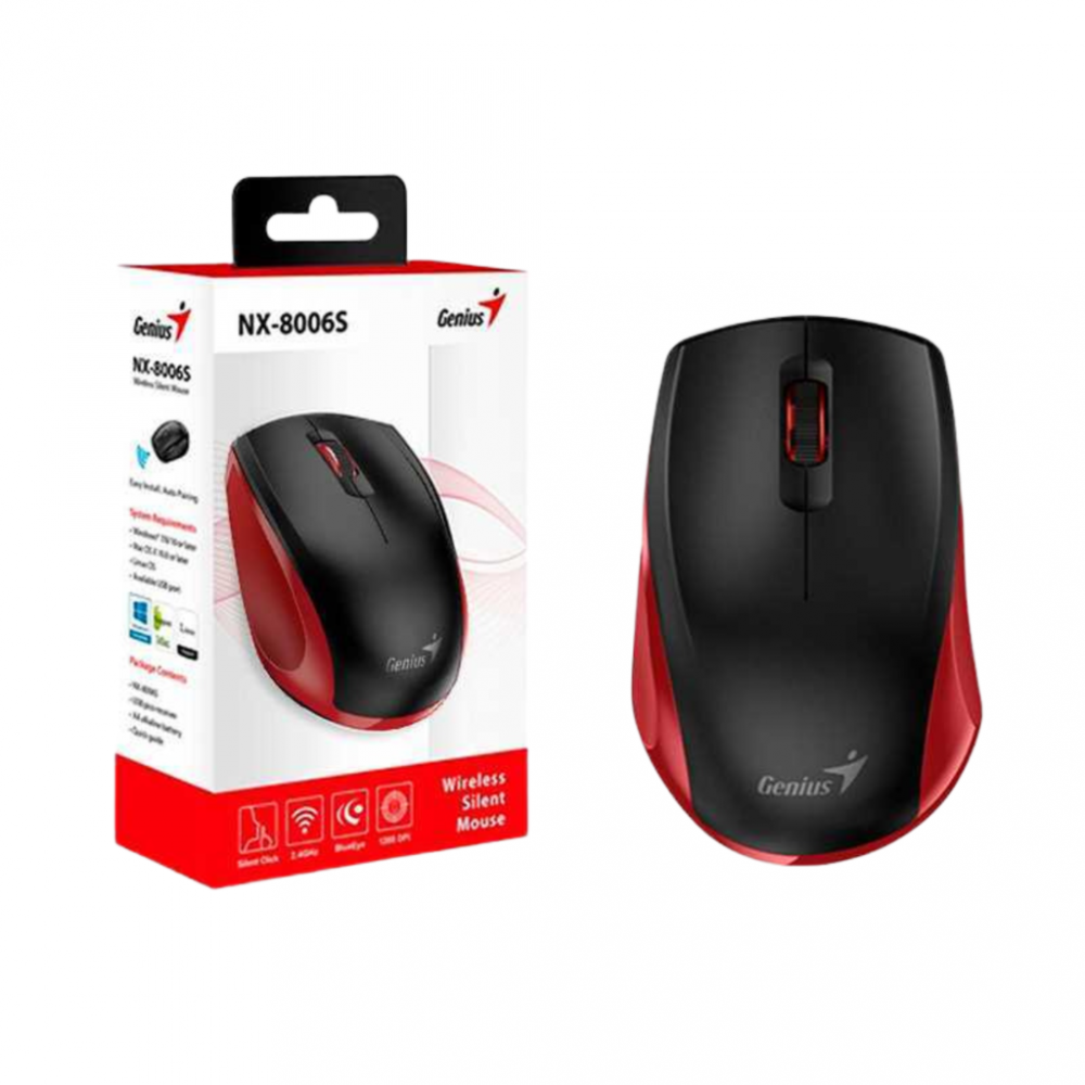 MOUSE GENIUS NX-8006S WIRELESS ROJO/NEGRO