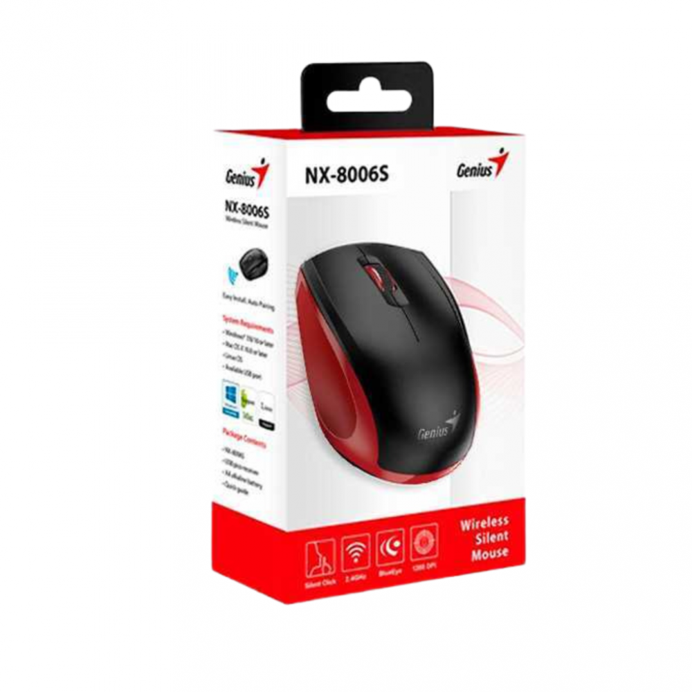 MOUSE GENIUS NX-8006S WIRELESS ROJO/NEGRO