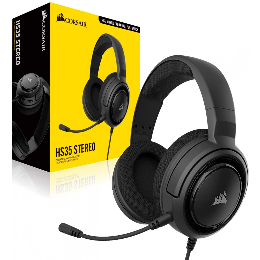 HEADSET CORSAIR HS35 NEGRO STEREO 50mm 3.5mm MIC DESMONTABLE + CANCELACION SONIDO / CA-9011195-NA