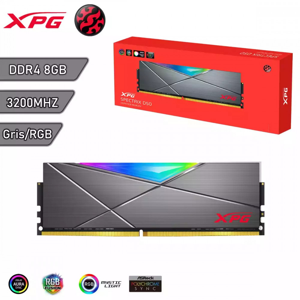 MEMORIA RAM XPG 16GB 3200 RGB SPECTRIX D50 PC4-25600