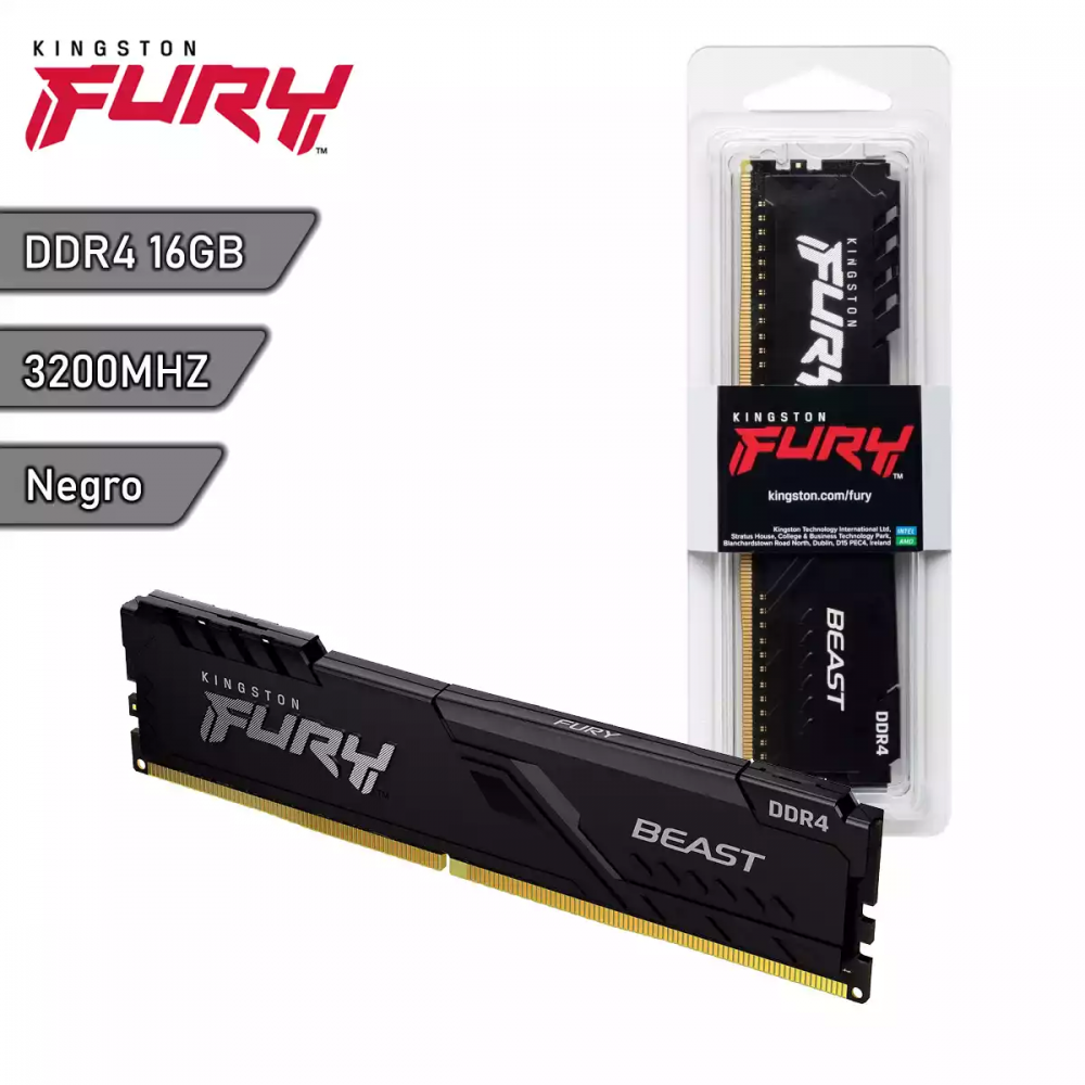 MEMORIA KINGSTON 8GB DDR4-3600 HYPER FURY BEAST NEGRA