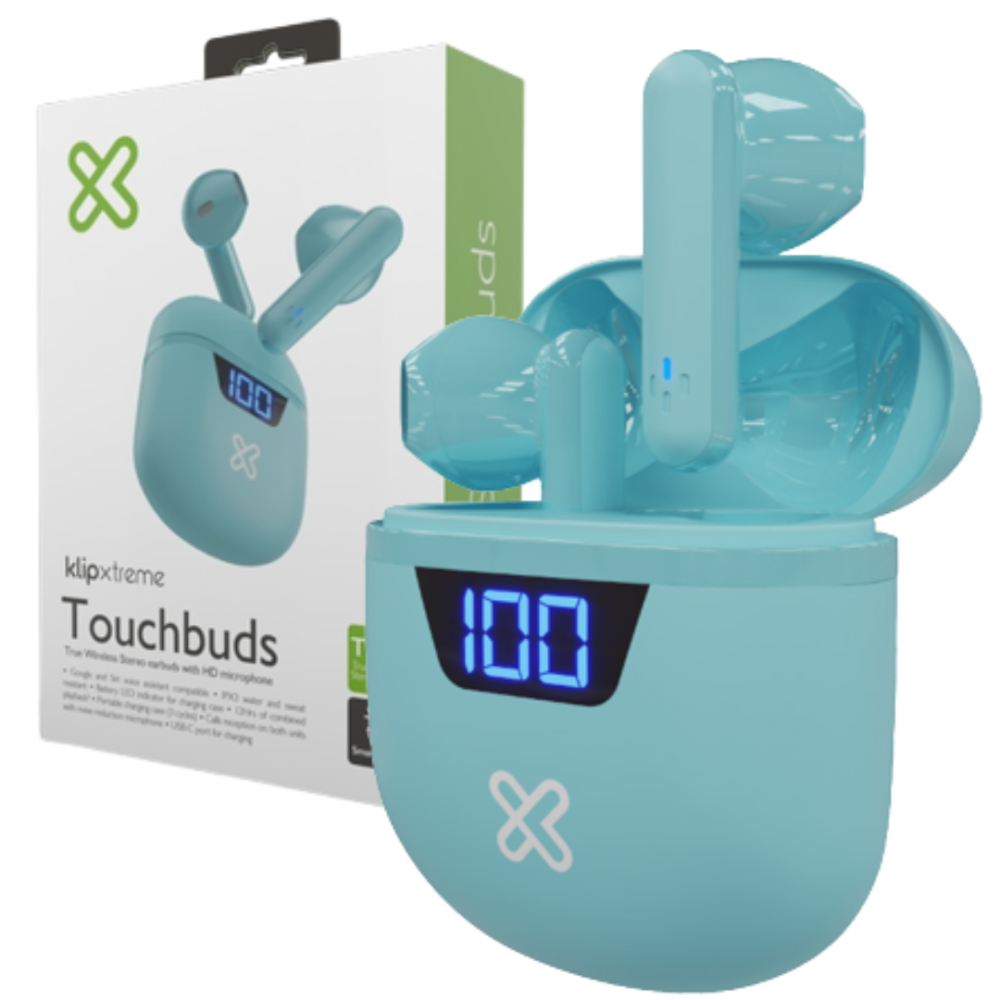 AUDIFONOS KLIPX KYE-006AQ TURQUESA TOUCHBUDS INEAR BLUETOOTH