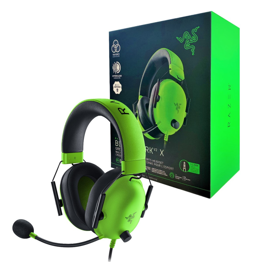 HEADSET RAZER BLACKSHARK v2 X VERDE 3.5MM 7.1 SURROUND HYPERCLEAR MULTIPLATAFORMA