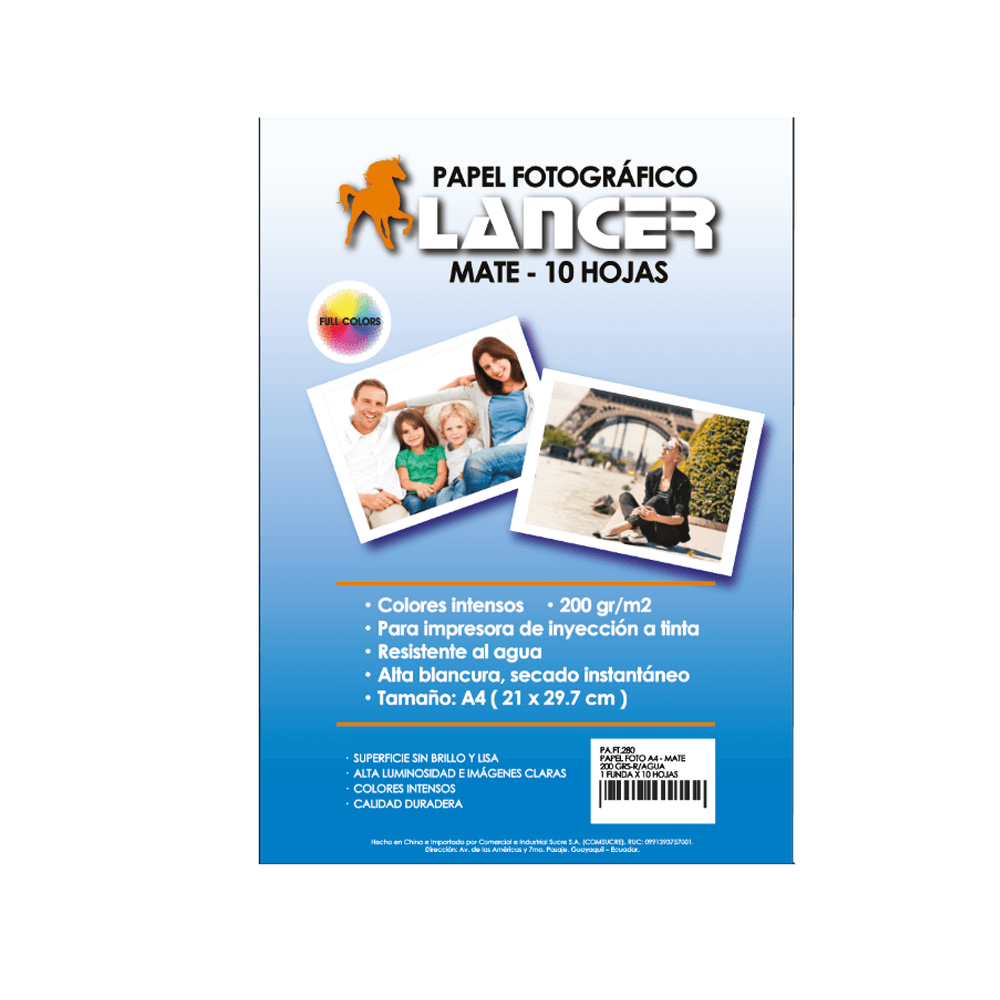 PAPEL FOTOGRAFICO LANCER A3 10 HOJAS 200GRM 29.7x42cm