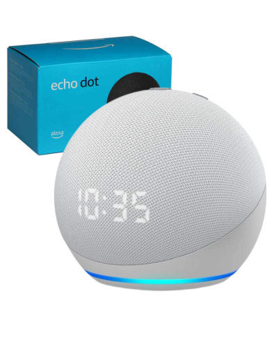 PARLANTE AMAZON ECHO DOT 5TA GEN + RELOJ BLANCO/GRIS + ALEXA