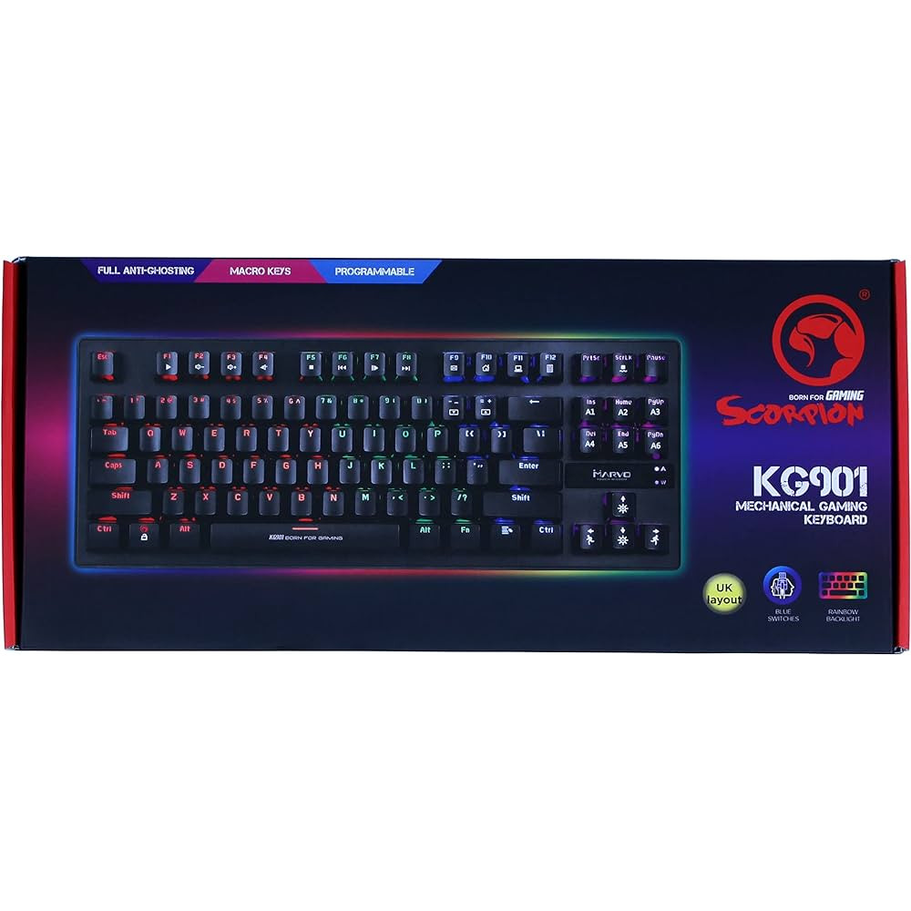TECLADO  MECANICO MARVO KG901C MECH RAINBOW BLUE SWITCH