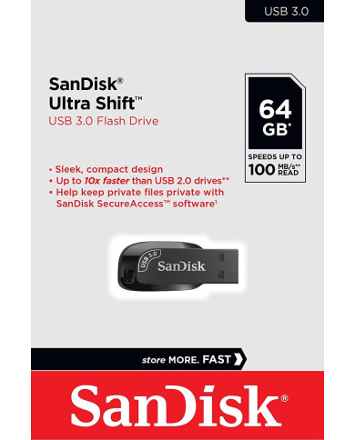 PENDRIVE SANDISK 64 GB NEGRO ULTRA SHIFT USB3.0 / SDCZ410-064G-G46