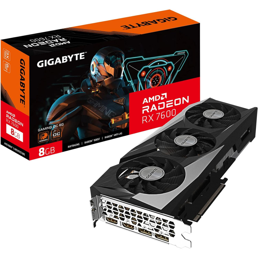 TARJETA DE VIDEO GIGABYTE 8GB RX7600 RADEON 3FAN OC WINDFORCE / GV-R76GAMING