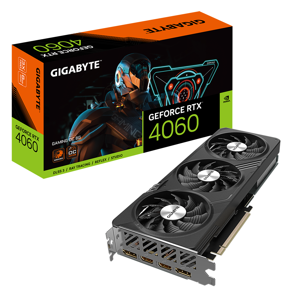 TARJETA DE VIDEO GIGABYTE 8GB RTX4060 3FAN OC WINDFORCE NVIDIA / GV-N4060GAMING