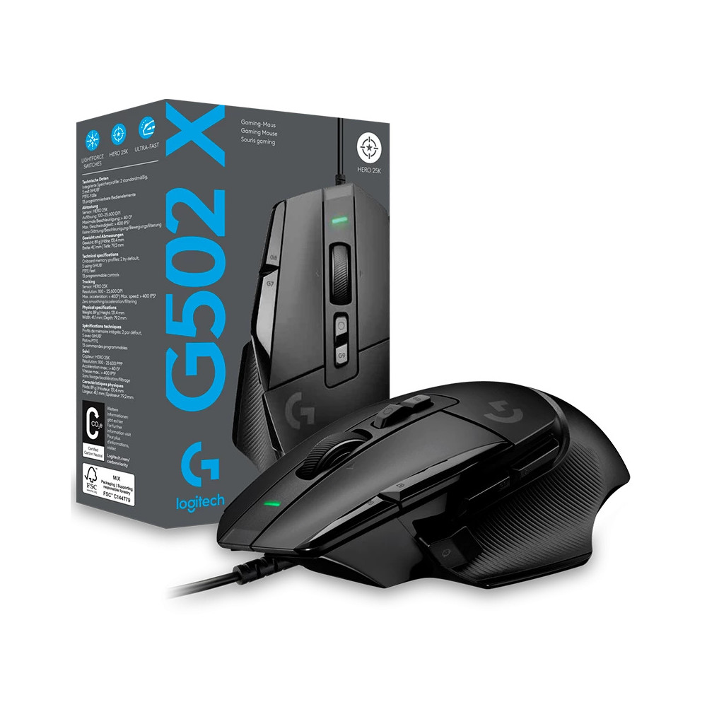 MOUSE LOGITECH G502X USB HERO 25K GAMING NEGRO