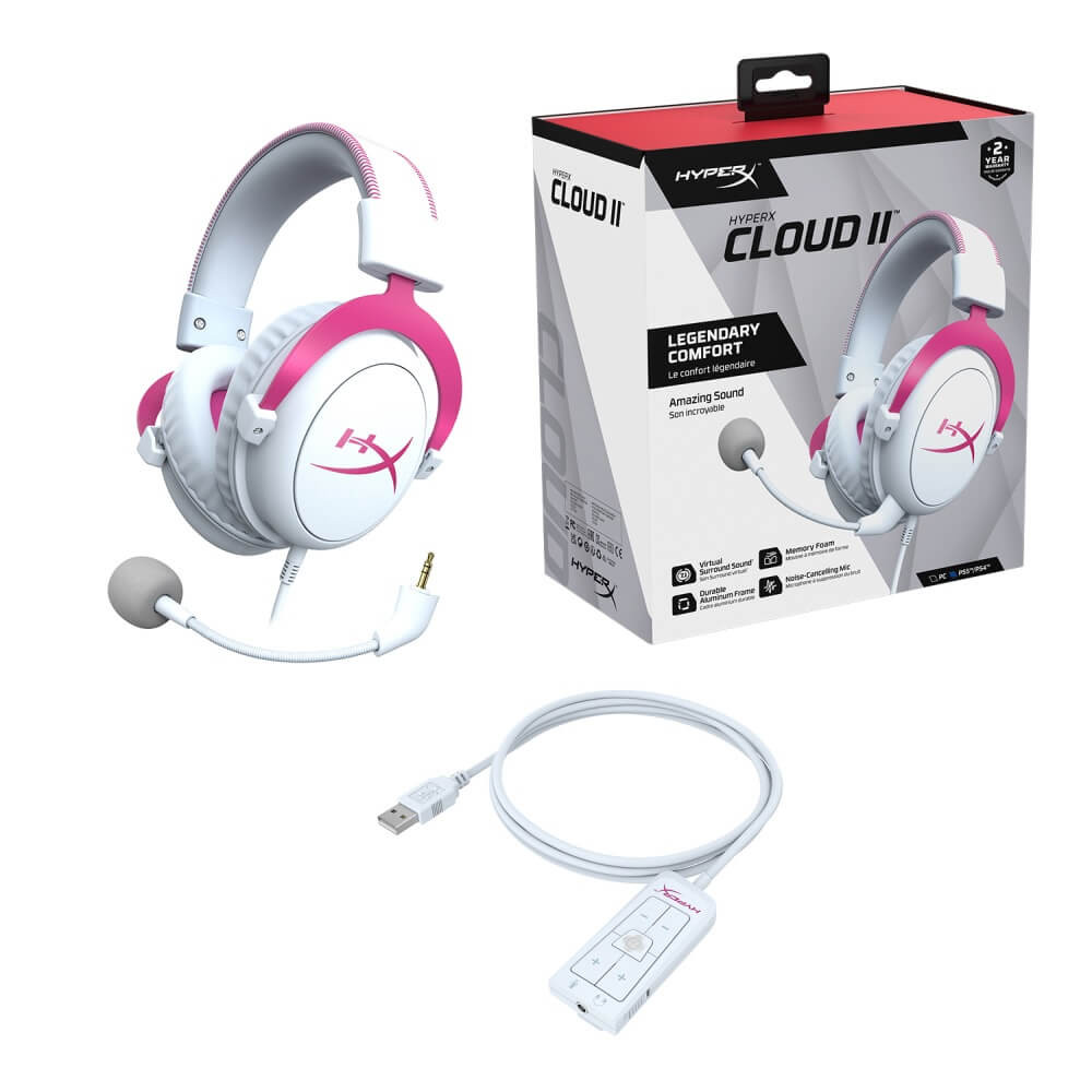 HEADSET HYPERX CLOUD II ROSADO/BLANCO USB 7.1 SURROUND