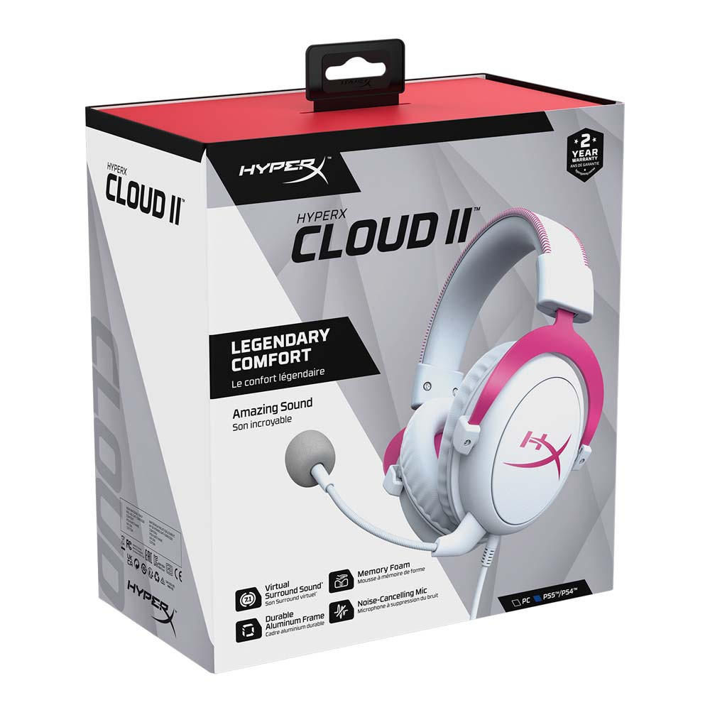 HEADSET HYPERX CLOUD II ROSADO/BLANCO USB 7.1 SURROUND