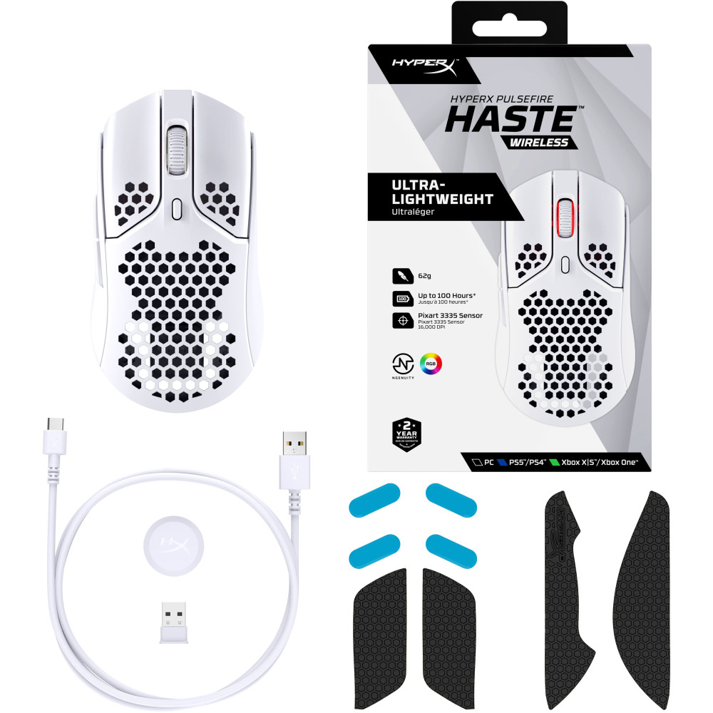MOUSE HYPERX PULSEFIRE HASTE RGB WIRELESS BLANCO