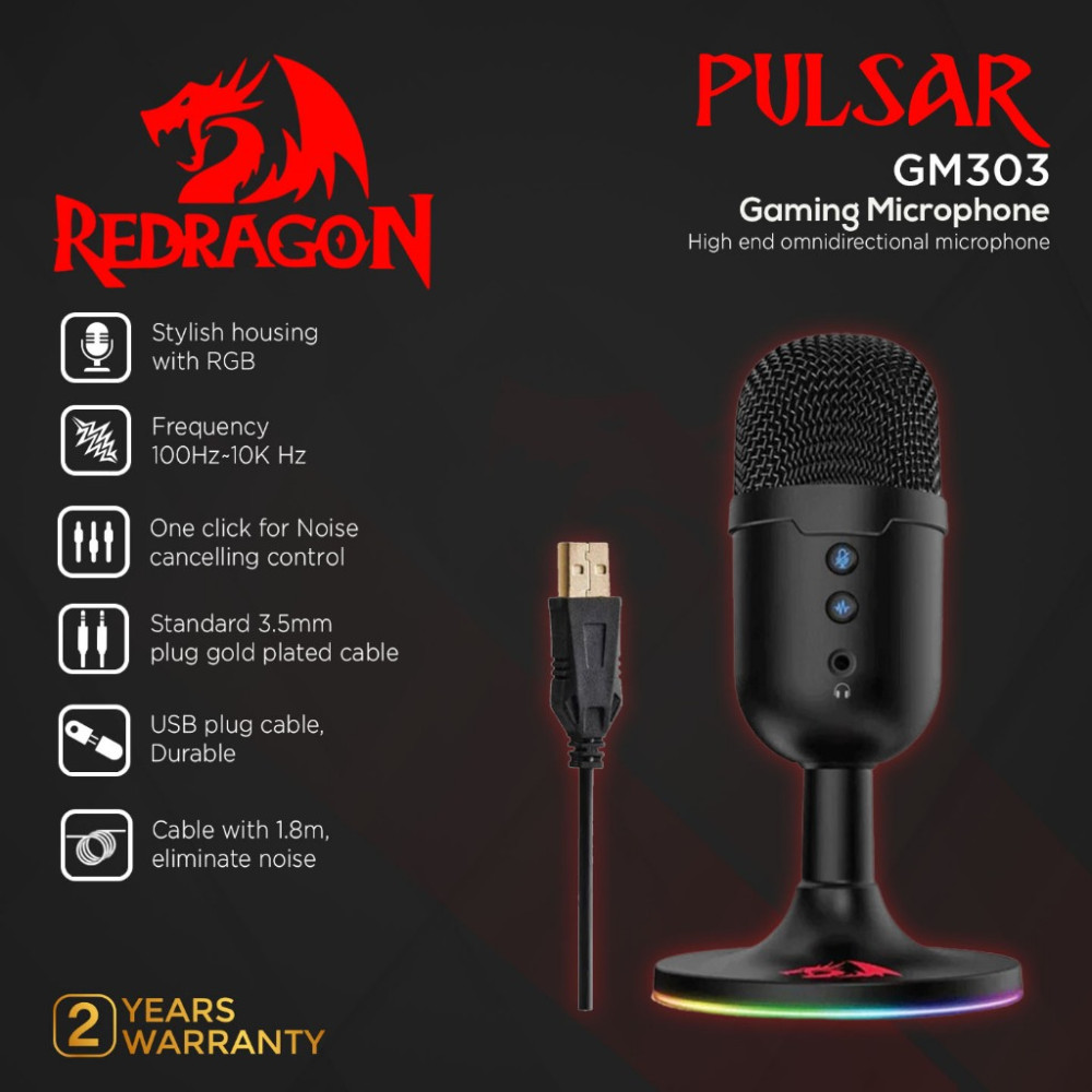 MICROFONO GAMER REDRAGON PULSAR RGB STREAMING