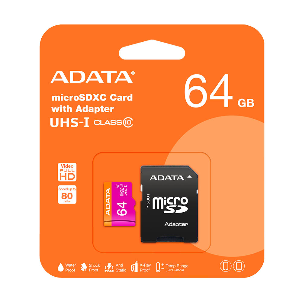 MICROSD ADATA 64GB GB UHS-I CLASE 10 MORADO/NARANJA FHD