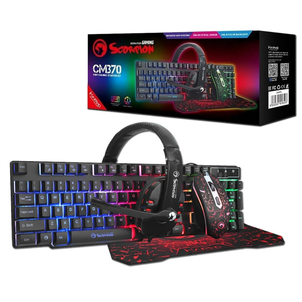 COMBO MARVO CM370 4 EN 1 TEC+MOU+AUD+MOUSEPAD