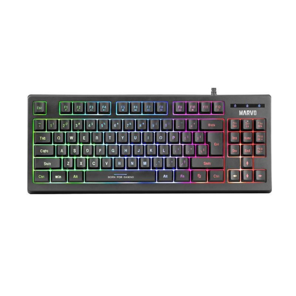 TECLADO MARVO K607 SP USB BACKLIGHT MEMBRANA ERGO 87-TECLAS ANTI-GHOSTING