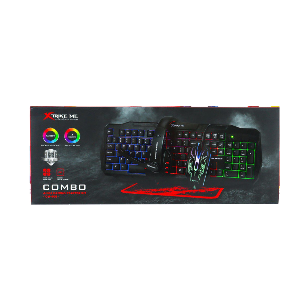COMBO TECLADO Y MOUSE XTRIKE ME CMX-415 SP 4-EN-1 RGB (TECLADO+MOUSE+AUDIFONO+MOUSEPAD) DESKTOP KIT