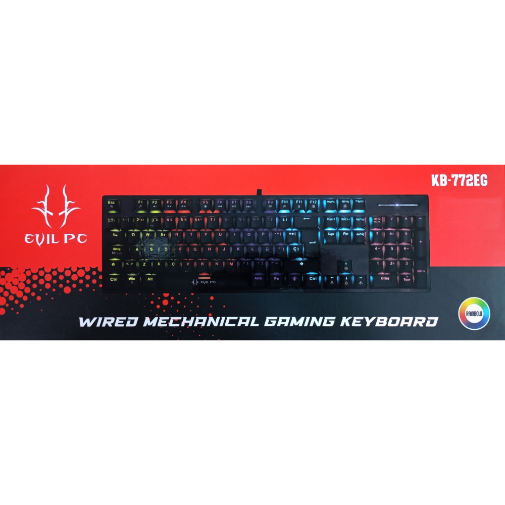 TECLADO GAMER EVIL PC KB-772EG USB MECANICO RAINBOW BLUE SWITCH