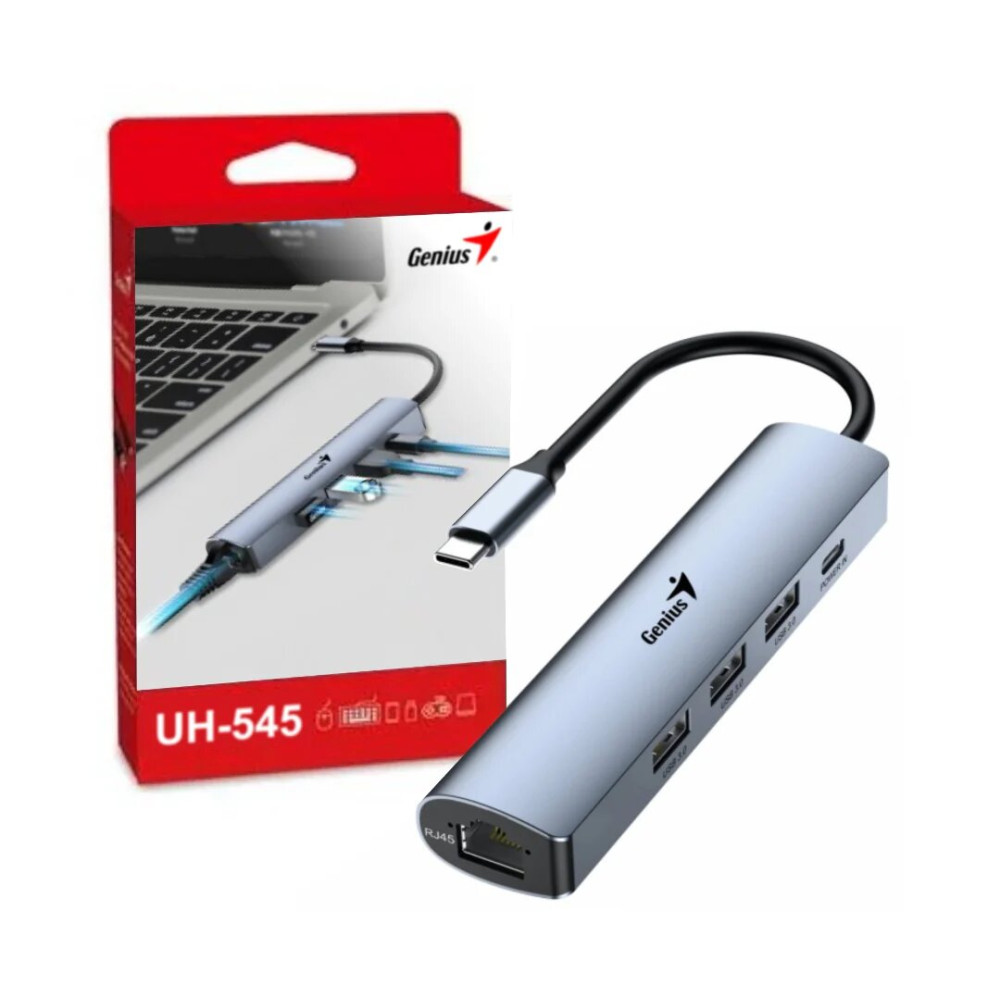HUB GENIUS UH-545 USB TYPE-C A 3USB 3.0 + ETHERNET