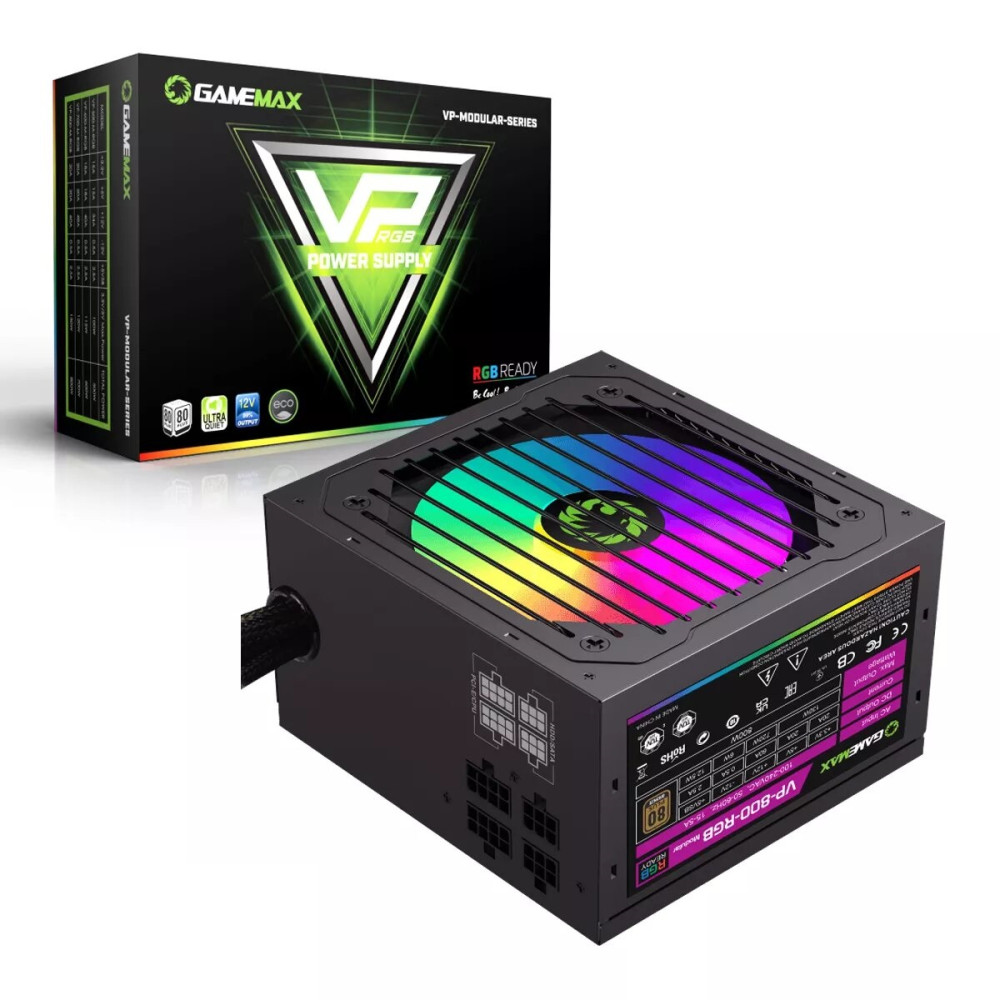 FUENTE DE PODER GAMEMAX VP-800 RGB MODULAR BK 80P BRONZE