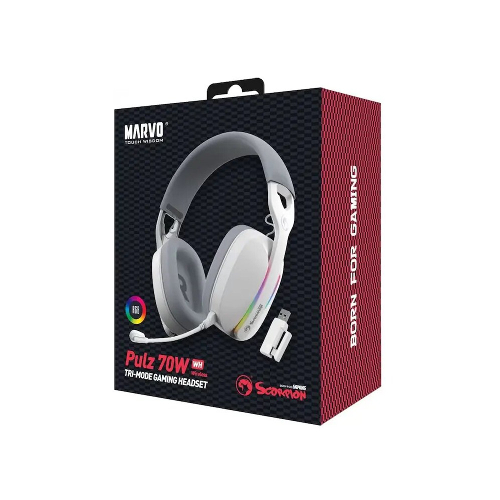 HEADSET GAMER MARVO HG9086W PULZ 70W WH WIRELESS RGB TRI-MODE 40MM