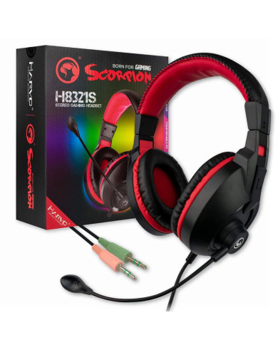 HEADSET MARVO H8321S NEGRO/ROJO MIC + VOLUMEN 40MM STEREO SCORPION PC