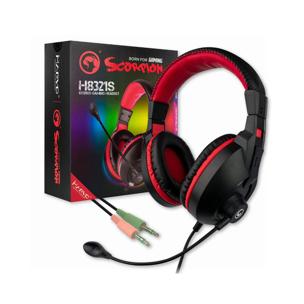 HEADSET MARVO H8321S NEGRO/ROJO MIC + VOLUMEN 40MM STEREO SCORPION PC