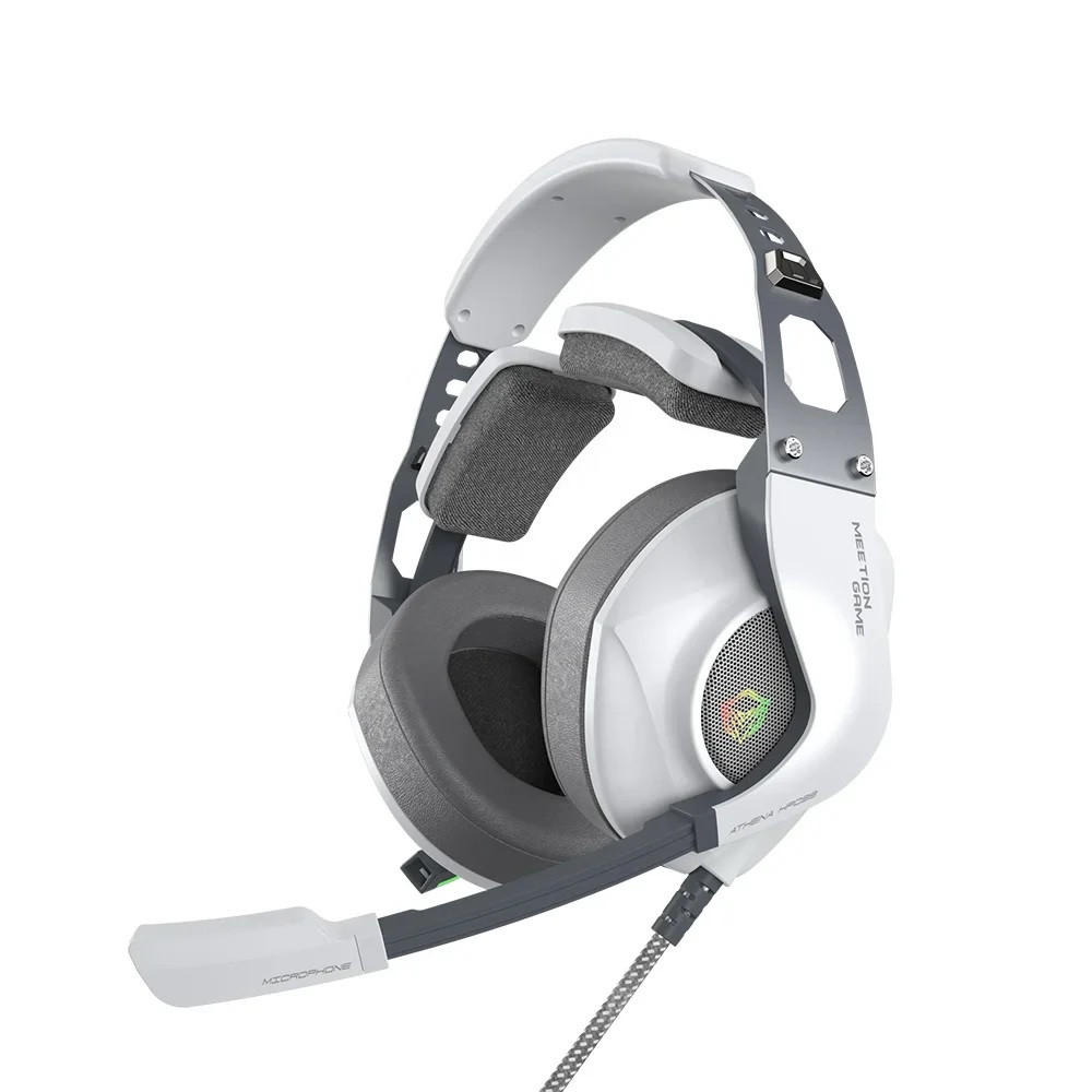 HEADSET GAMER MEETION MT-HP099 GRIS-BLANCO GAMING 50MM USB