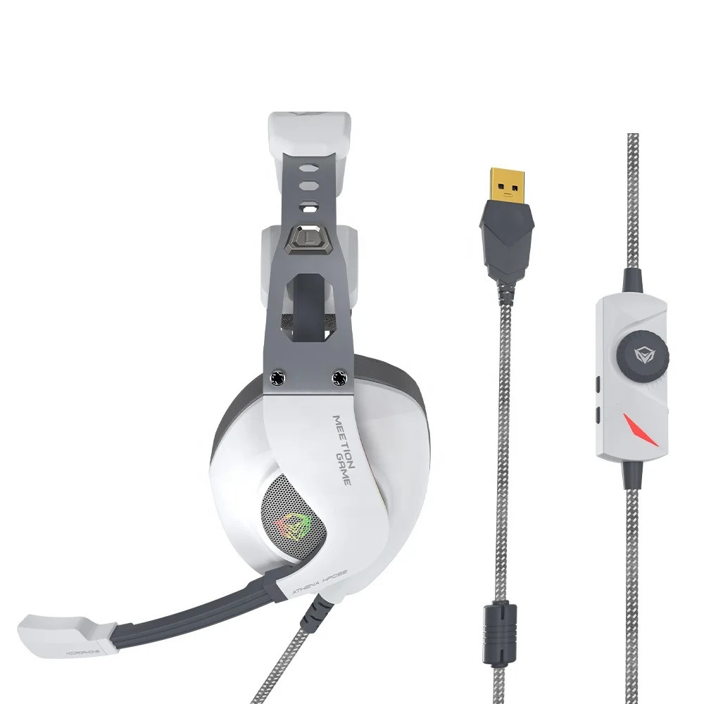 HEADSET GAMER MEETION MT-HP099 GRIS-BLANCO GAMING 50MM USB