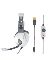 HEADSET GAMER MEETION MT-HP099 GRIS-BLANCO GAMING 50MM USB