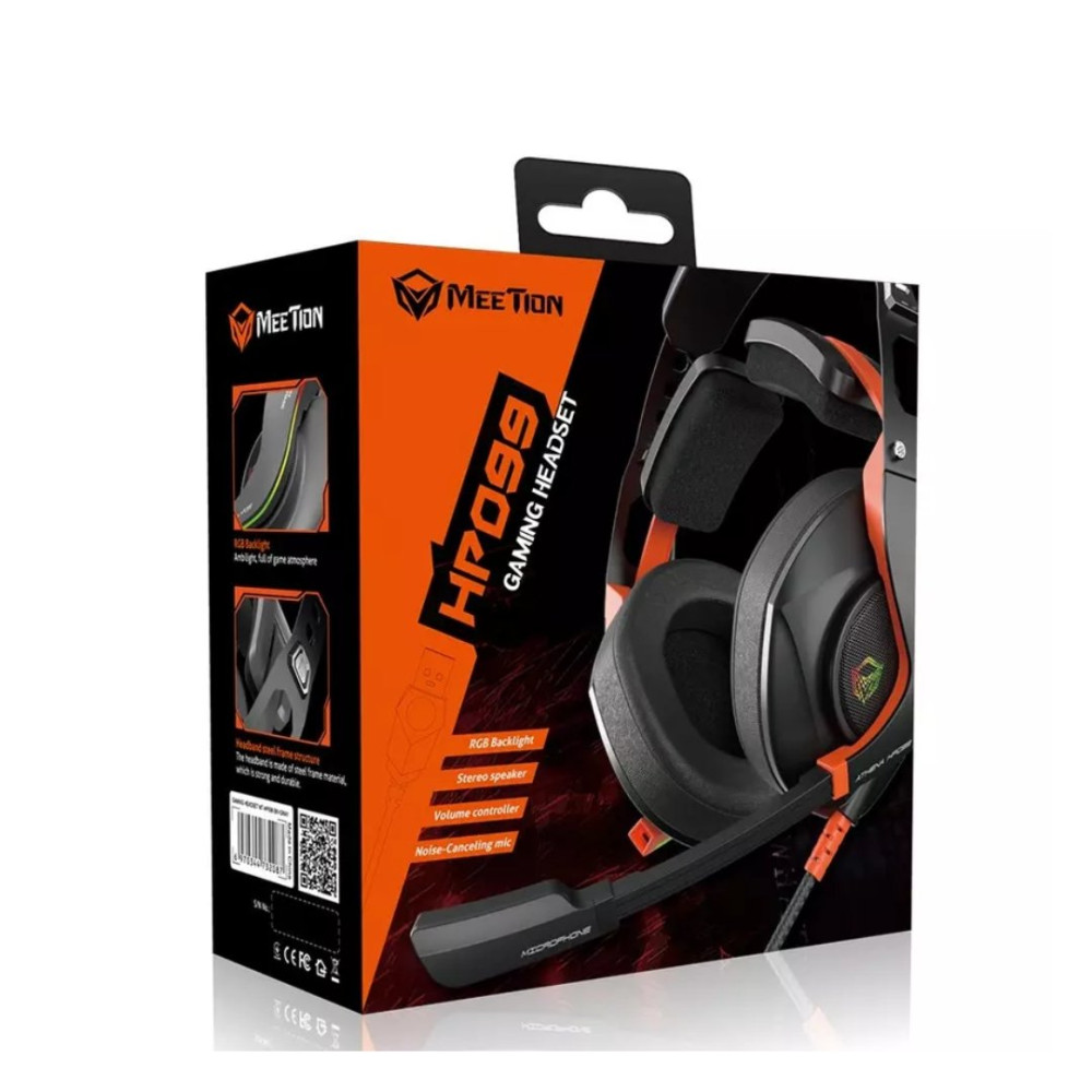 HEADSET GAMER MEETION MT-HP099 NARANJA-NEGRO GAMING 50MM USB