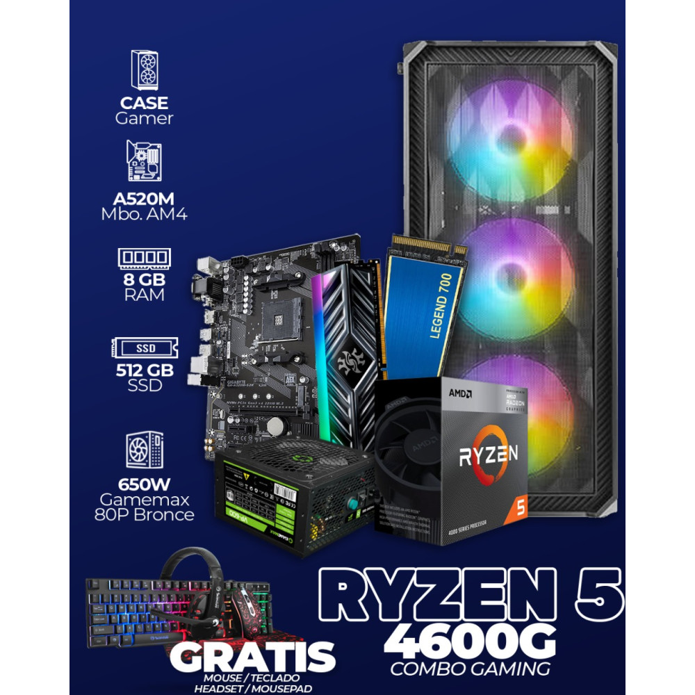COMBO GAMER RYZEN 5 4600G / 8GB RAM / 512GB SSD / 650W