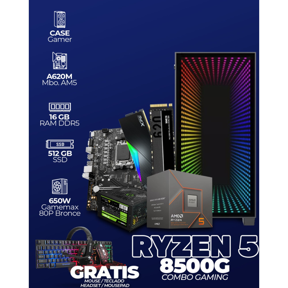 COMBO GAMER RYZEN 5 8500GT / 16GB RAM / 512GB SSD / 650W