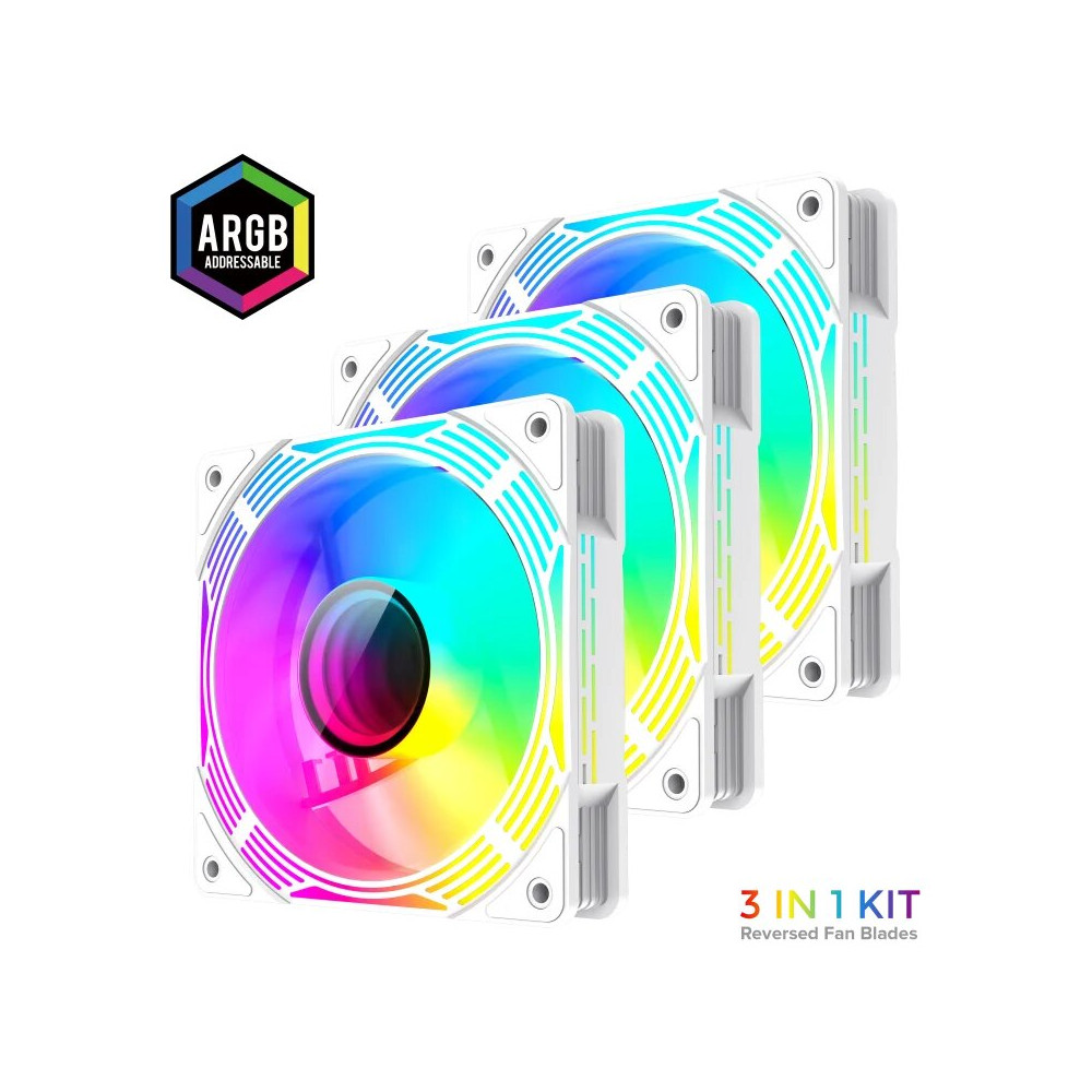 VENTILADOR GAMER GAMEMAX KF300R BLANCO 3-EN-1 120MM x3 ARGB