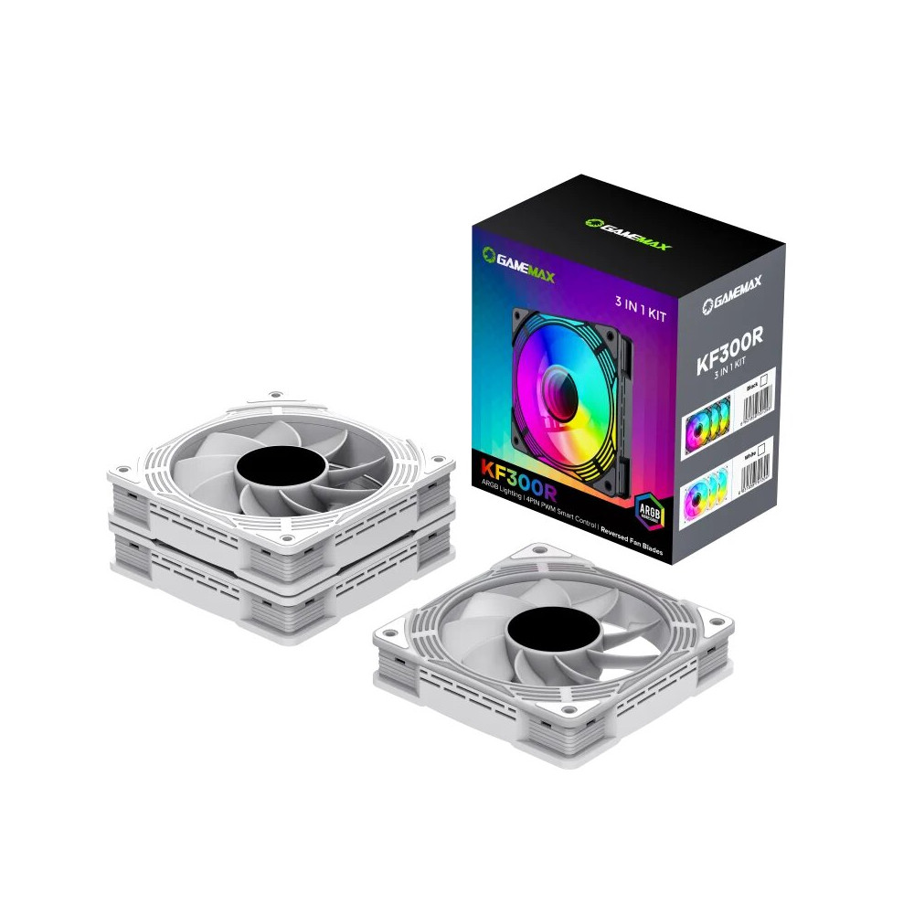 VENTILADOR GAMER GAMEMAX KF300R BLANCO 3-EN-1 120MM x3 ARGB