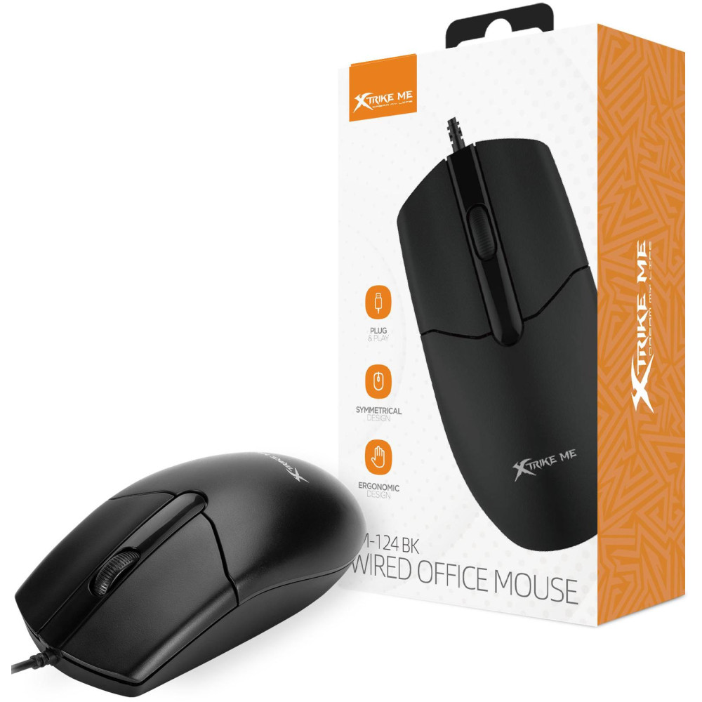 MOUSE XTRIKE-ME GM-124 BK USB NEGRO ERGO SIMÉTRICO