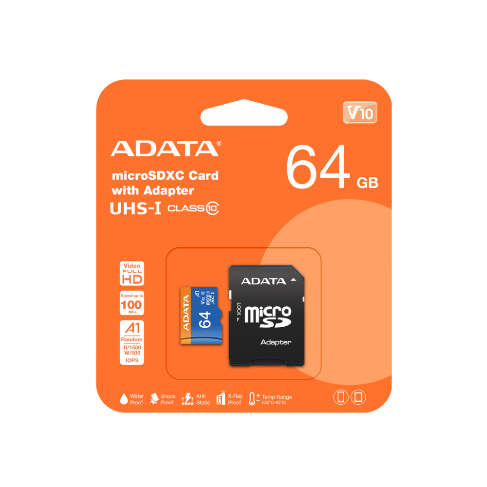 MICROSD ADATA 64GB V10 UHS-I + ADAPTADOR FHD CLASE 10