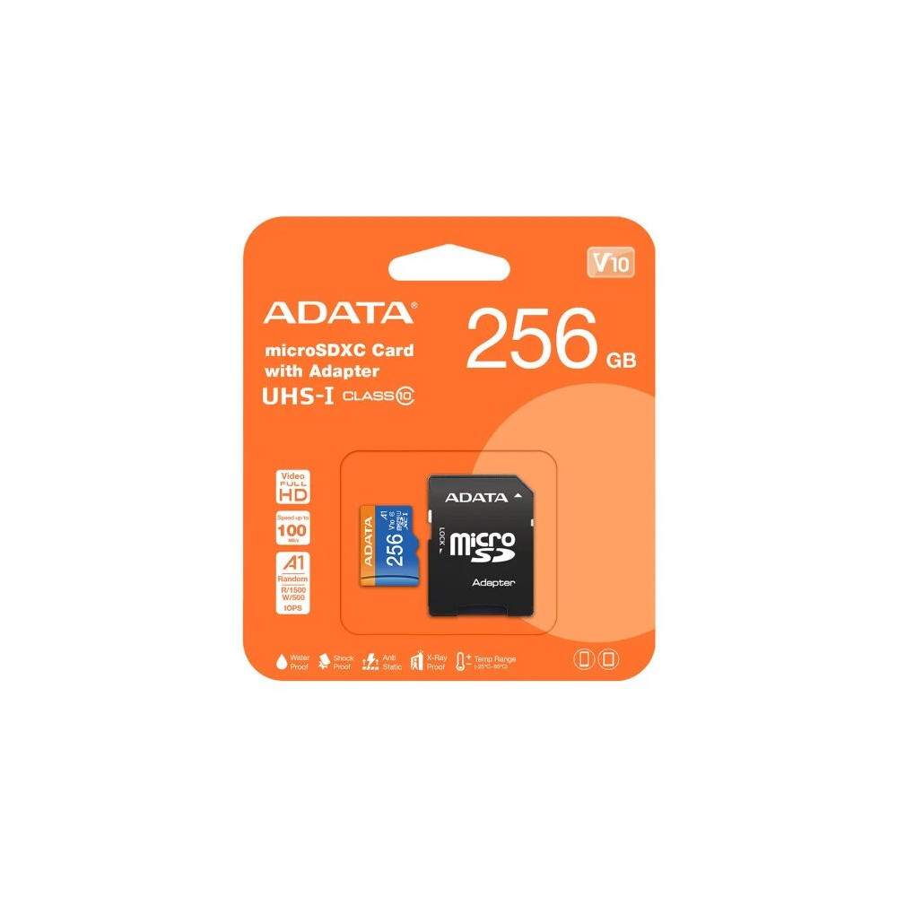 MICROSD ADATA 256GB V10 UHS-I + ADAPTADOR FHD CLASE 10