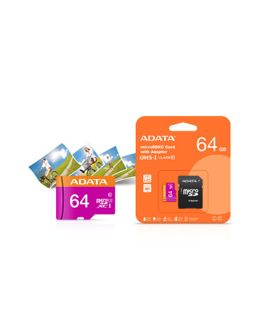 MICROSD ADATA 64GB GB UHS-I CLASE 10 MORADO/NARANJA FHD