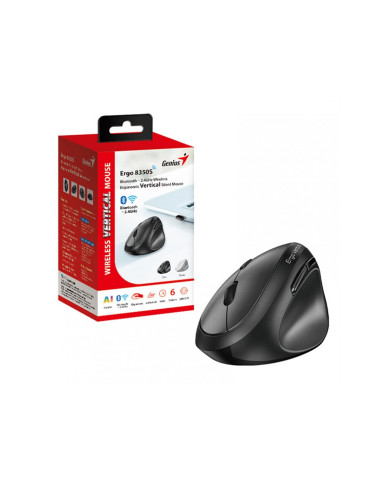 MOUSE INAALAMBRICO GENIUS 8350s WIRELESS + BLUETOOTH GRIS ERGO VERTICAL 2.4GHz SILENT