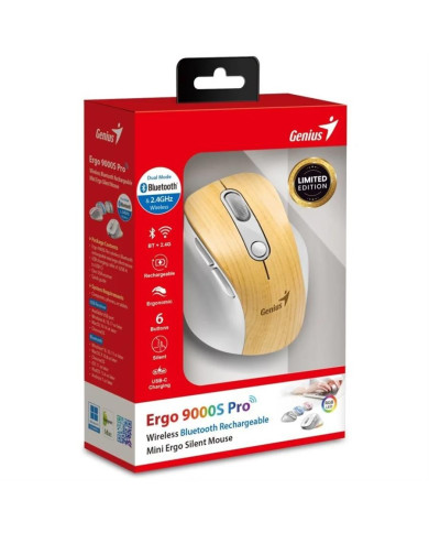 MOUSE INALAMBRICO RECARGABLE GENIUS ERGO 9000S PRO MADERA WIRELESS BLUETOOTH WOOD
