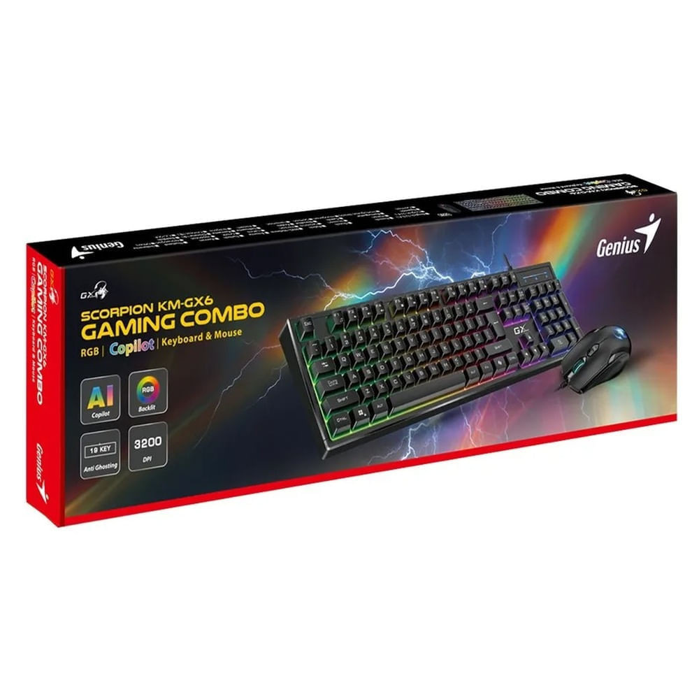 TECLADO Y MOUSE GENIUS KM-GX6 7COL RGB COPILOT K6 + MOUSE X1 DESKTOP KIT